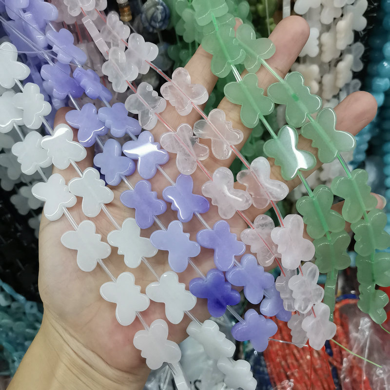 天然石紫玉髓绿东陵粉晶白玉黑玛瑙蝴蝶 古风发簪手链吊坠diy饰品