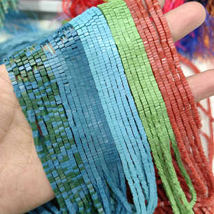 优化绿松石方片1*2mm蓝矿石散珠水晶方形隔片半成品隔珠配珠DIY