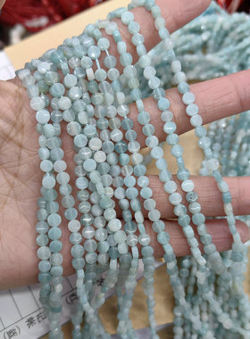天然亚马逊小圆片 4MM天河石浅蓝色直孔平面散珠手串项链diy饰品