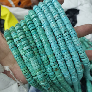天然绿松石隔片3*8mm蓝松中孔圆片半成品手串垫片diy饰品材料配件