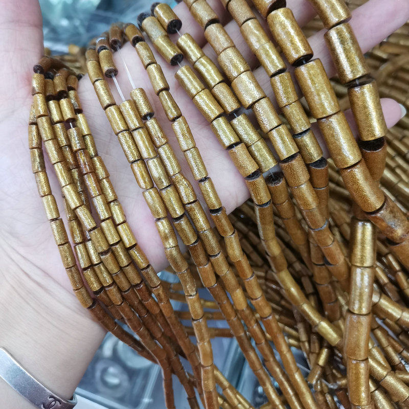桶珠棕色金珊瑚圆柱圆管佛珠项链手串散珠diy饰品耳饰半成品