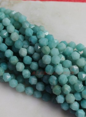 优质亚马逊天河石圆珠 6 8 10mm钻石切面散珠 菱形海蓝色水晶饰品