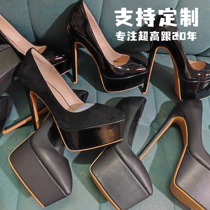 明星同款裸色尖头黑色工作高跟鞋浅口单鞋