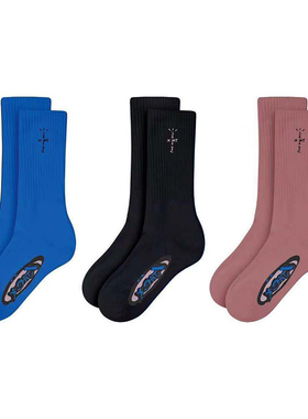 潮牌袜子AJ倒钩Travis Scott 联名ins长筒袜加厚毛圈袜运动篮球袜