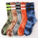 扎染男女中筒袜子加厚毛巾底运动袜街头滑板长筒袜二杠条纹男袜潮