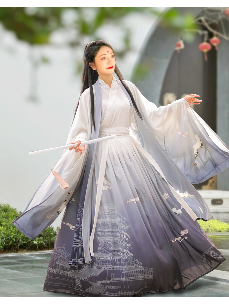 黄鹤楼汉服女魏晋制交领齐腰两片式襦裙春夏款飘逸情侣日常款古装