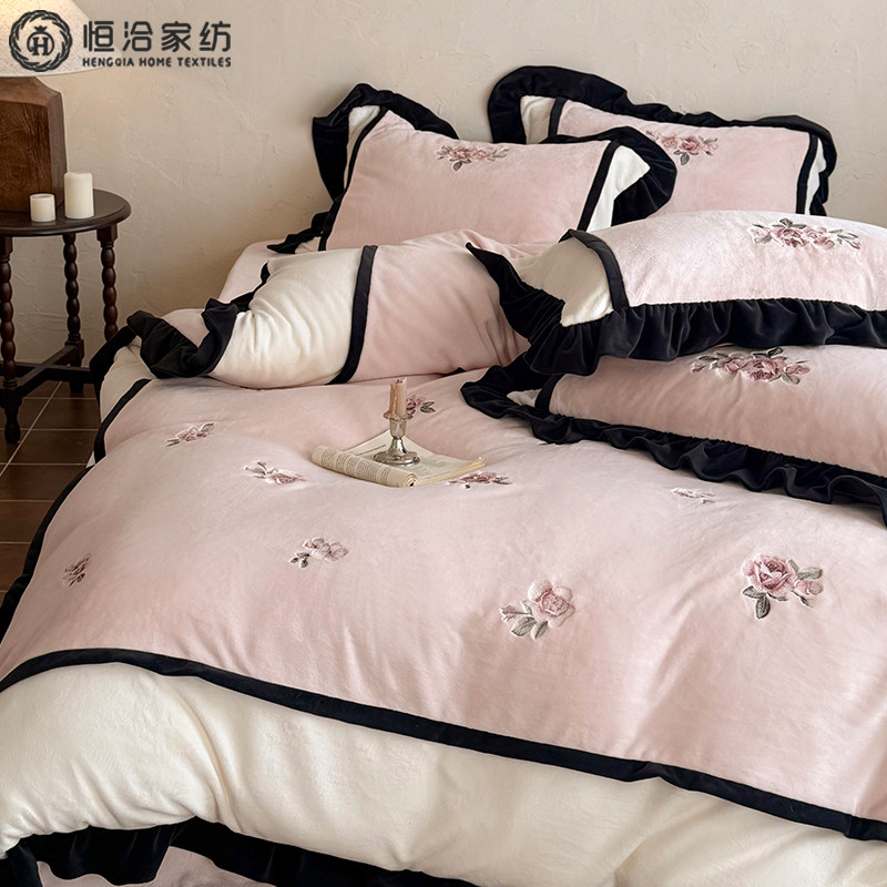 冬季复古风加绒牛奶绒四件套