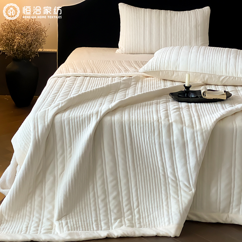 牛奶绒棉麻双拼夹棉多功能床盖