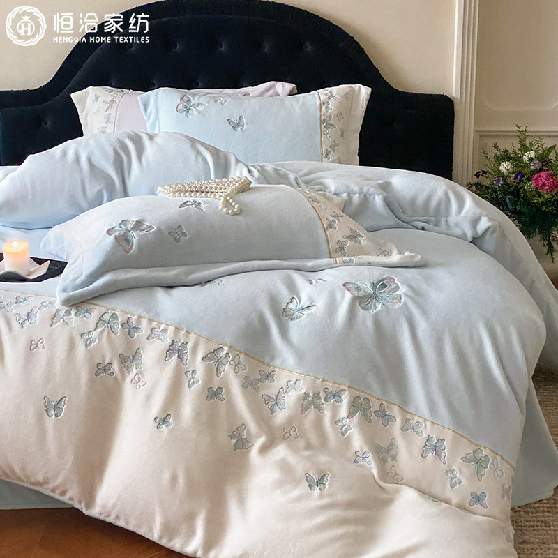 新款冬季加厚牛奶绒四件套轻奢