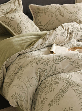 美式复古冬季保暖牛奶绒四件套加厚雕花被套床上用品1.2灰咖绿色