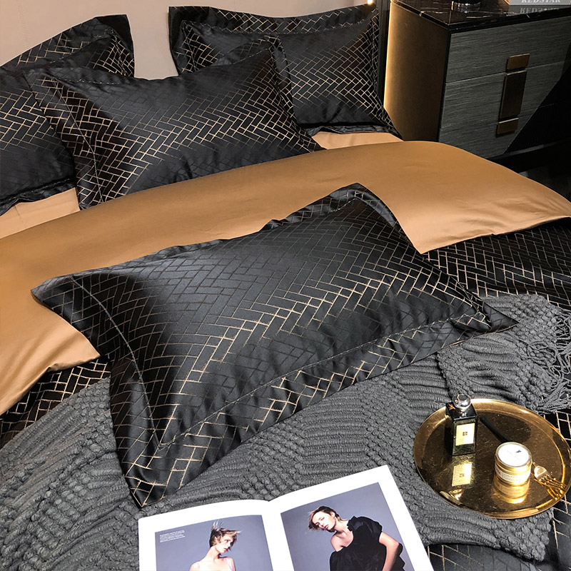 现代轻奢风四季款高精密提花四件套纯棉被套简约香槟灰色床上用品
