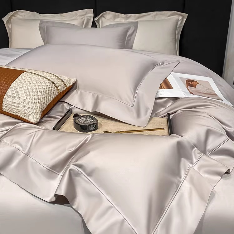 现代纯色100支贡缎长绒棉四件套