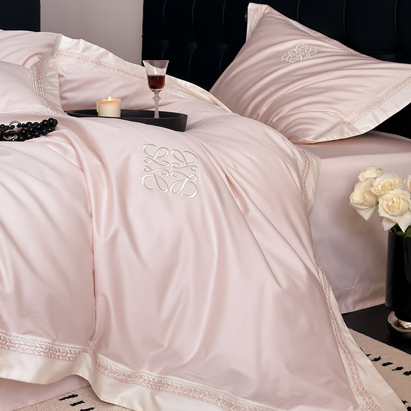 轻奢风纯棉床笠四件套全棉四季款立体刺绣1.2被套床品蓝灰粉紫色