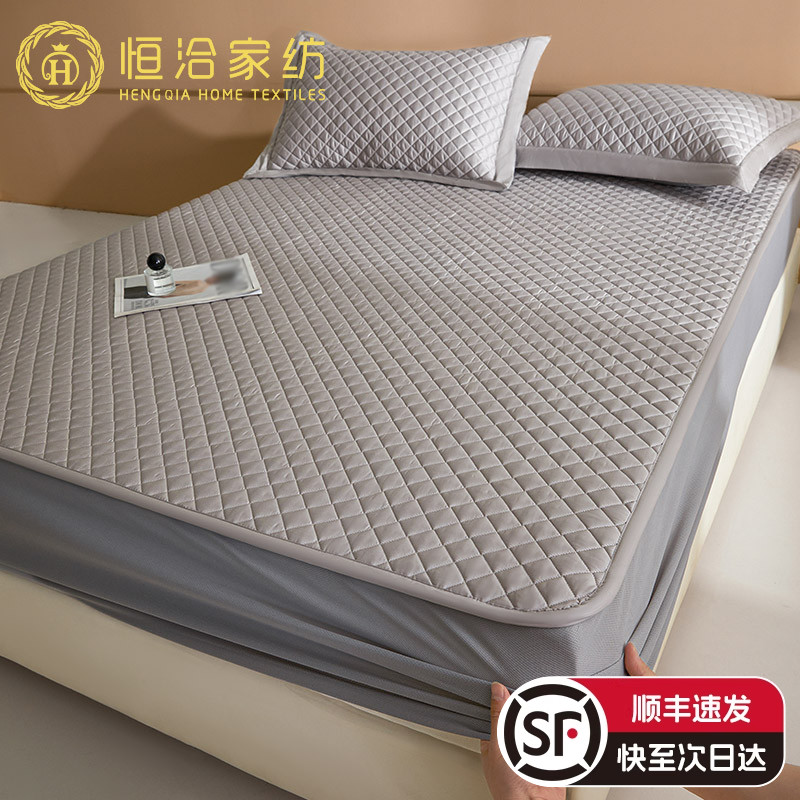 新款长绒棉绗缝夹棉床笠三件套