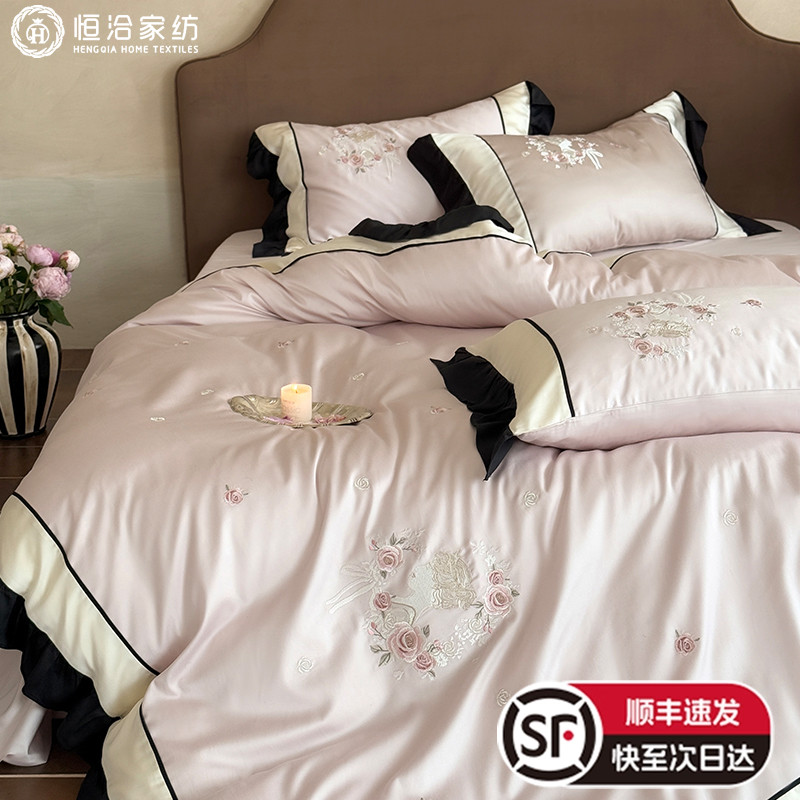 少女心全棉超柔四件套法式花卉