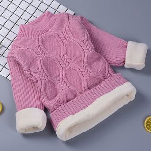 冬季 套头圆 加绒加厚保暖儿童毛衣中小童大童毛线衣打底上衣针织衫