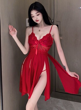 夏学姐春季新款网红睡裙夜店显胸蝴蝶结不规则诱惑镂空裙摆睡衣女