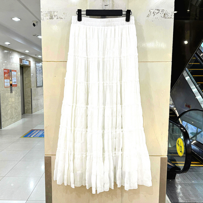 68005 时尚松紧腰减龄气质堆堆褶皱半身裙中长仙女蛋糕裙欧货春装