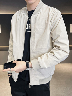香港2025新款棒球领外套男士春秋季韩版修身休闲夹克纯色春装上衣