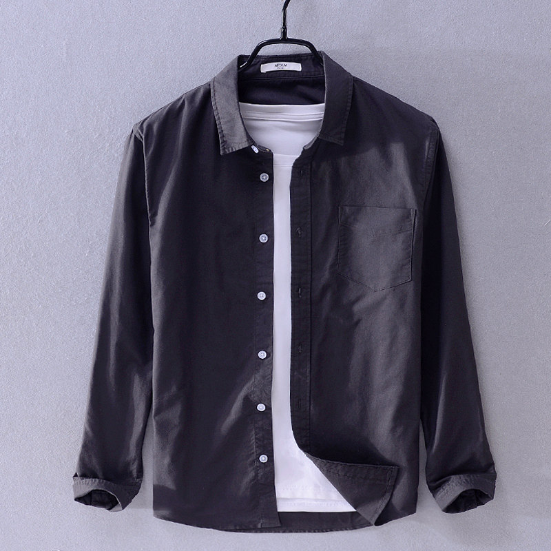 香港商务长袖全棉休闲T恤纯色牛津纺衬衫外套白衬衣潮男夏季短袖