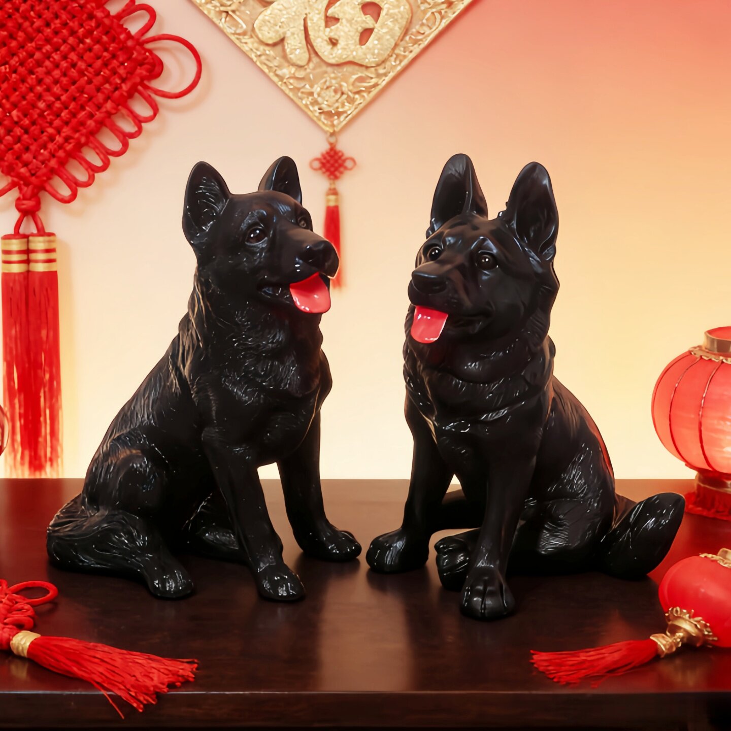 树脂黑狗祈福旺财模型家居乔迁客厅玄关小狗狼狗摆件仿真小玩意
