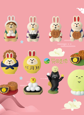日式潮玩兔子月饼满月达摩手办