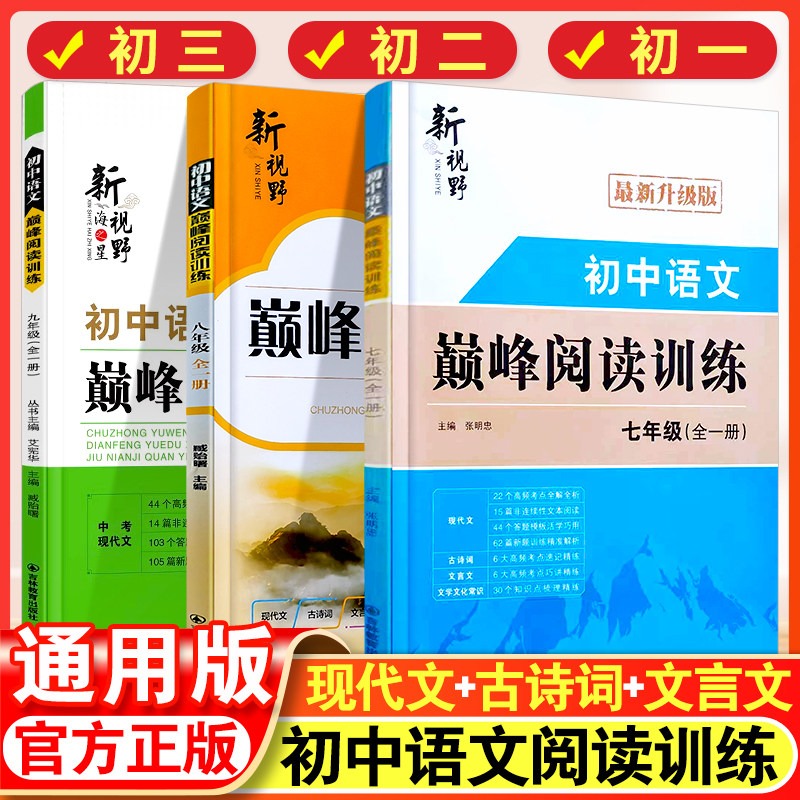 初中语文巅峰阅读训练七年级八九年级现代文阅读理解答题模板人教版初一初二初三阅读理解专项训练中考文言文古诗文阅读限时训练书