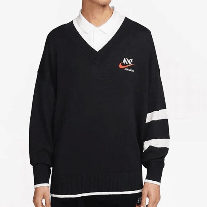 NIKE/耐克美式复古针织衫V领卫衣学院风毛衣套头衫 DX0009-010