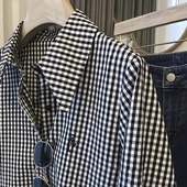 版 型绝绝子 复古港味时尚 一眼就看上 显瘦精致刺绣黑白格子衬衫