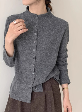 立领单排扣磨毛长袖开衫女2025秋冬新款休闲百搭亲肤打底衫上衣潮