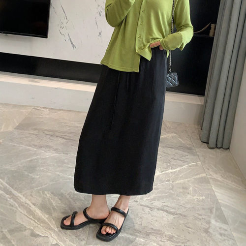 百分百醋酸半身裙夏季薄款凉爽高腰中长开叉通勤直筒裙女