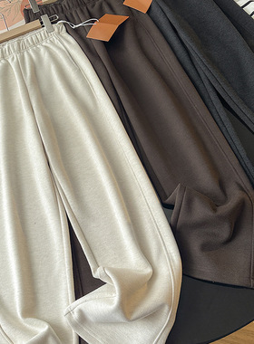 意大利单! 真丝羊绒松紧显瘦腰垂感针织毛呢裤直筒阔腿裤女秋冬新