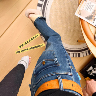 限定！秋冬密密绒超模牛仔裤女 修身提臀高腰显瘦微喇叭裤G123011