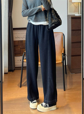 升级加绒款~明线双针新版冬季遮胯显瘦老钱斜纹羊毛香蕉裤G112722