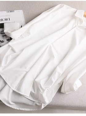 亏本新款前短后长宽松黑白色衬衫女士长袖翻领气质高级感棉衬上衣