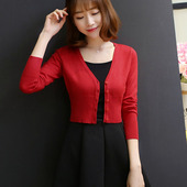 配裙薄款 新款 外搭高腰小披肩外套 开衫 女显瘦长袖 春秋针织衫 超短款