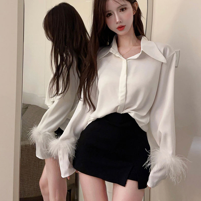 醋酸缎面长袖宽松免烫抗皱衬衣