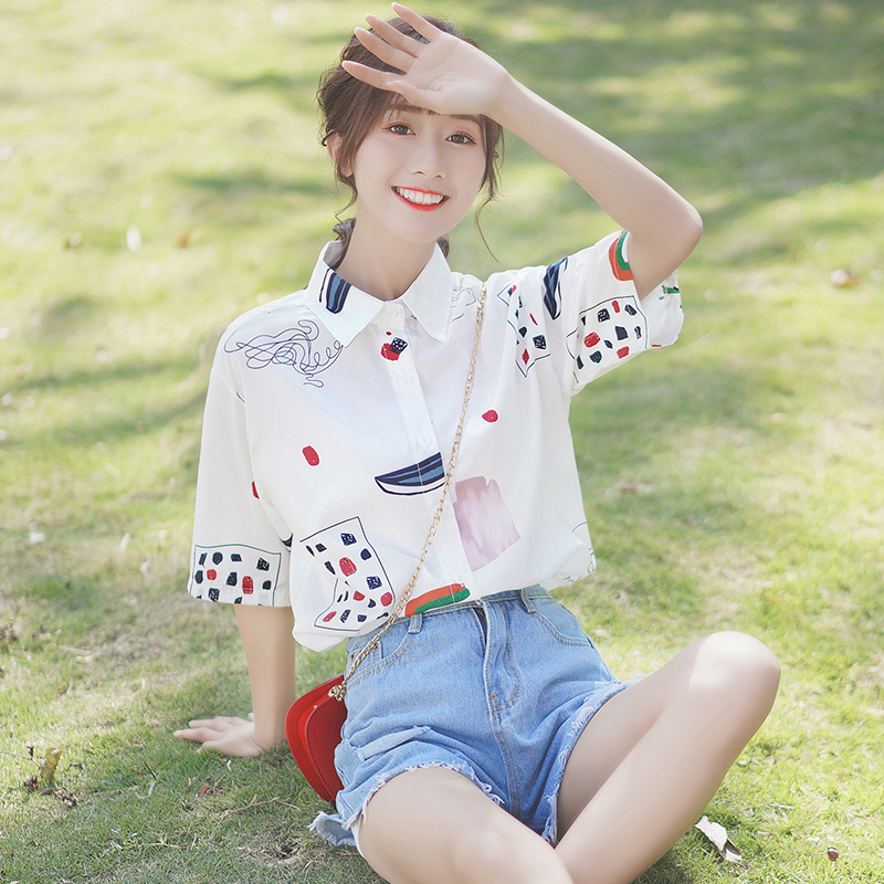 甜美小清新碎花短袖衬衫女ins潮2026春夏新款设计感小众雪纺上衣