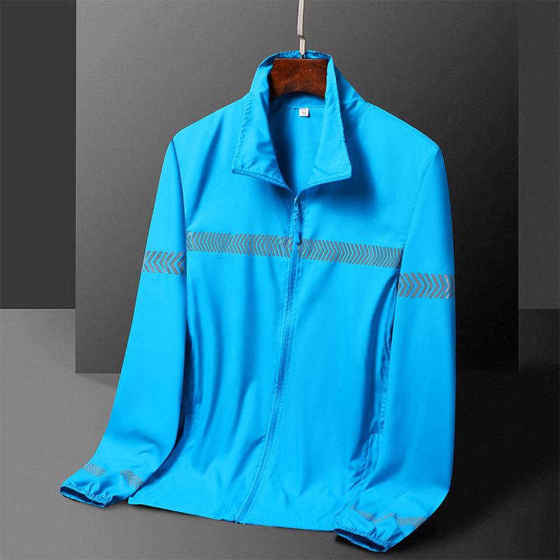 新款反光条防晒衣男士夏季薄款无帽工作服骑行外套定制logo#F117