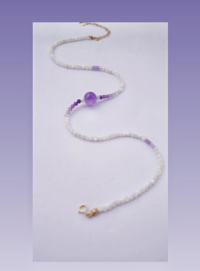 鸢尾吊坠新款原中式项链古风汉服紫水晶贝珠璎珞黑色颈饰古典气质