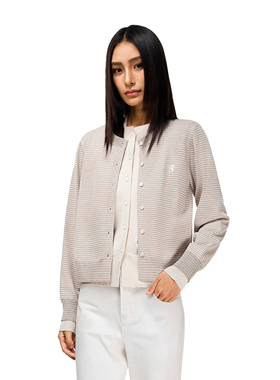 FDR官方店 假两件撞色条纹毛衣开衫女2026春季圆领休闲慵懒针织衫