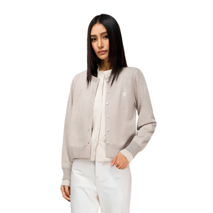 圆领休闲慵懒针织衫 女2026春季 假两件撞色条纹毛衣开衫 FDR官方店