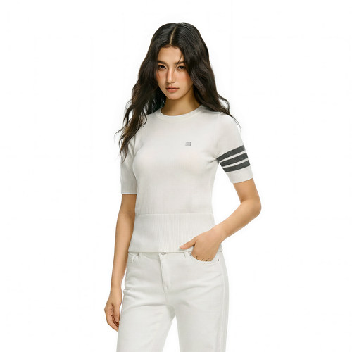 FDR官方店 经典学院风横杠修身针织衫女2026夏季新款休闲短袖T恤