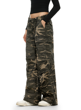 FDR官方店 美式复古工装迷彩裤男女运动休闲裤情侣宽松阔腿直筒裤