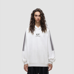 条纹拼接印花重磅连帽卫衣男女春秋高街情侣上衣帽衫 FDR 国潮美式