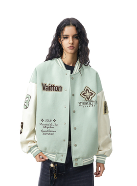 FDR官方店 菱形绣花美式运动棒球服外套男女秋季重磅情侣宽松夹克