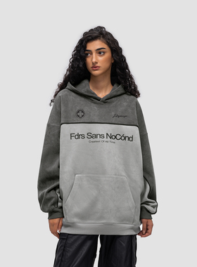 FDR 国潮麂皮嵌条撞色连帽卫衣男女春春季美式情侣装宽松上衣帽衫