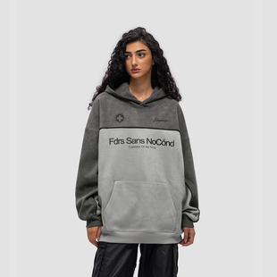 宽松上衣帽衫 FDR 情侣装 美式 国潮麂皮嵌条撞色连帽卫衣男女春春季