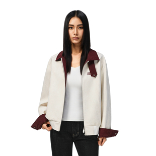 上衣 情侣宽松R字开衫 FDR官方店 撞色翻领皮夹克外套男女2026春季