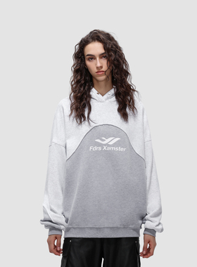 FDR 原创国潮弧度拼接重磅连帽卫衣男女春秋潮牌美式情侣宽松上衣